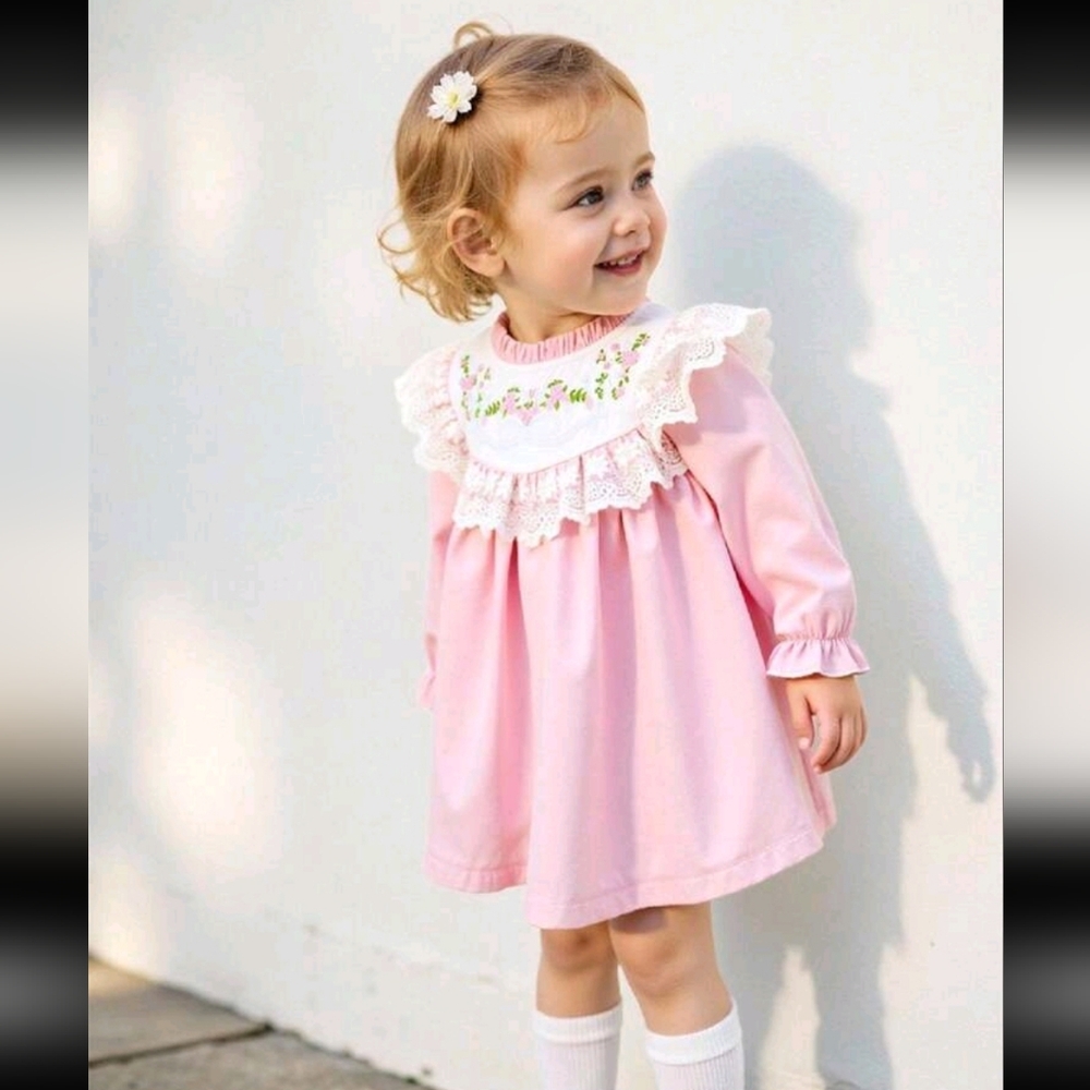 SHEIN Pink Ruffle Lace Kids Dress - Picture 3 of 9